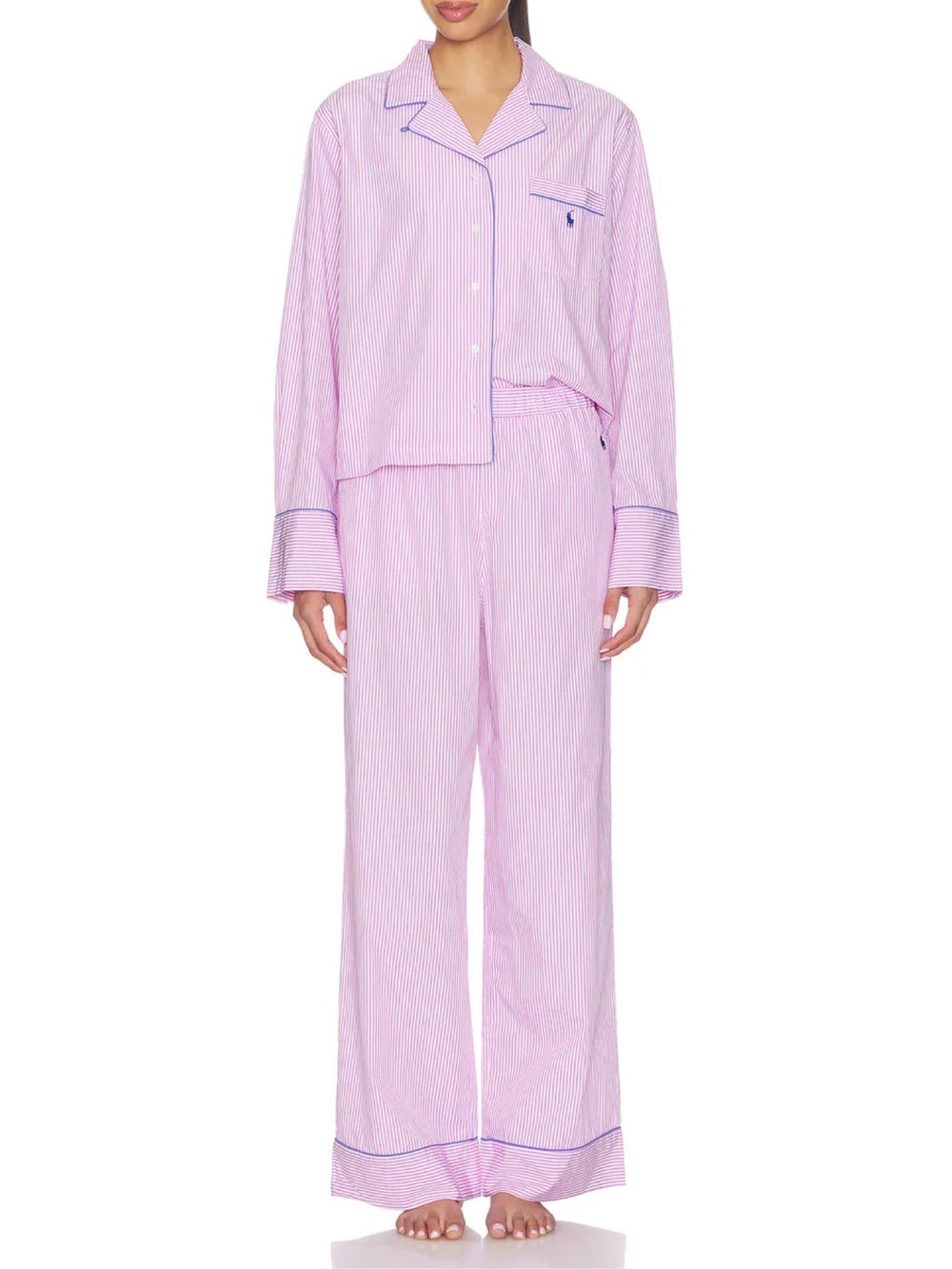 Polo Ralph Lauren Core 23 Pajama Set With Piping in White Cloud & Violet Meadow